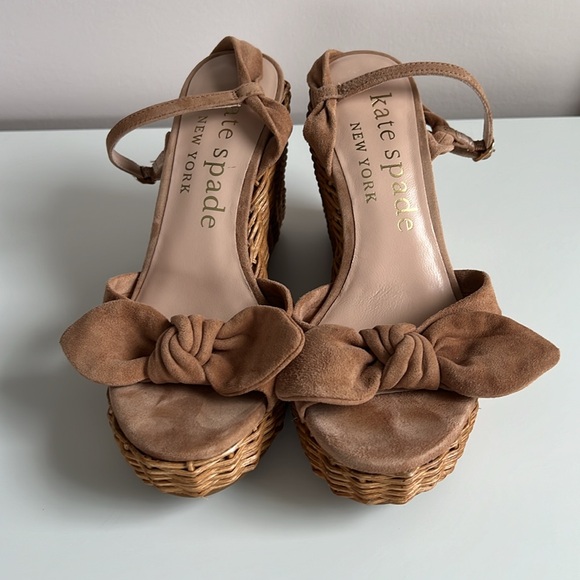 Kate Spade patio platform wedges in nude suede size 7.5 wicker wrapped wedge - Picture 4 of 7